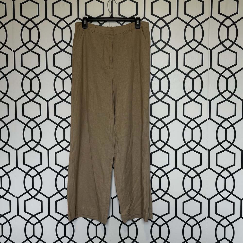 Max Studio London Linen Blend Wide Leg Pants Tan Size L